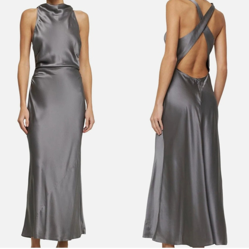 Reformation Casette Silk Cowl Midi Dress Sz 8 Shale Gray